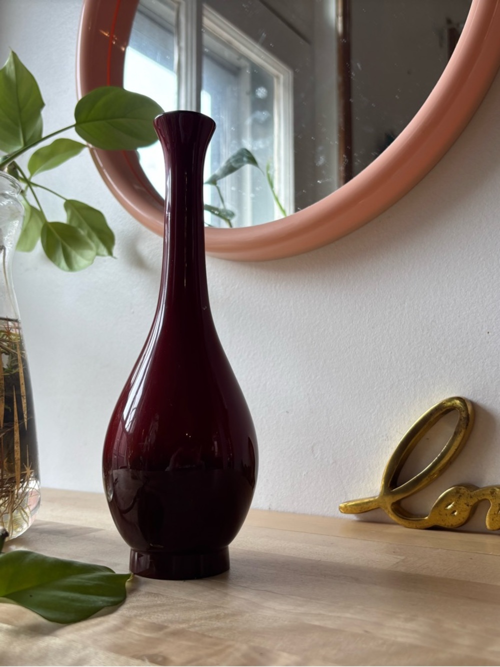 Elegant Deep Burgundy Glass Bud Vase - Home decor Vintage